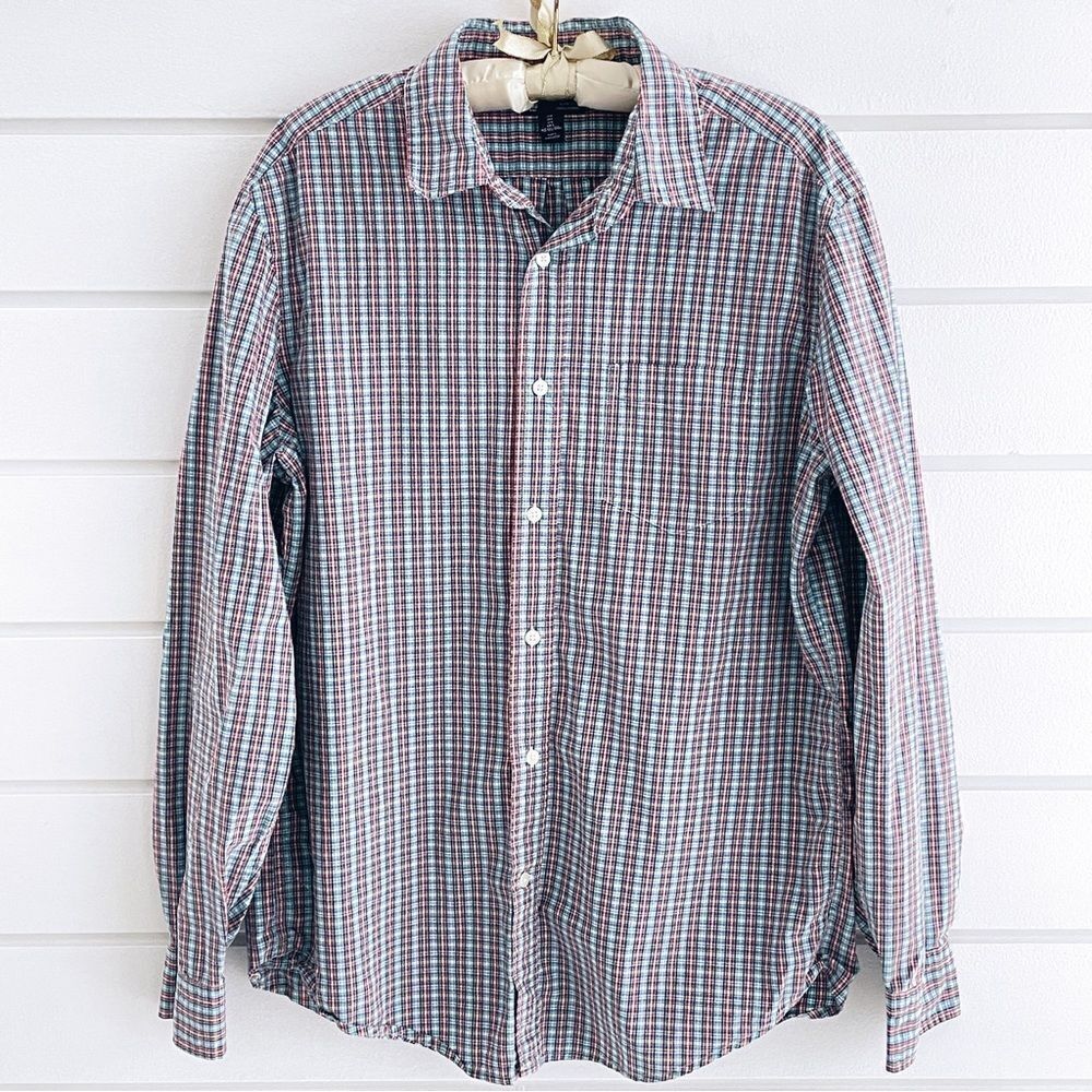 Gap Mens Classic Fit Checkered Casual Long Sleeve Button Down Shirt Size Large